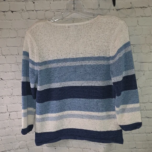 Pendleton Vintage Blue Striped V-Neck Cotton Blend Coastal Sweater Size MP - Picture 3 of 5